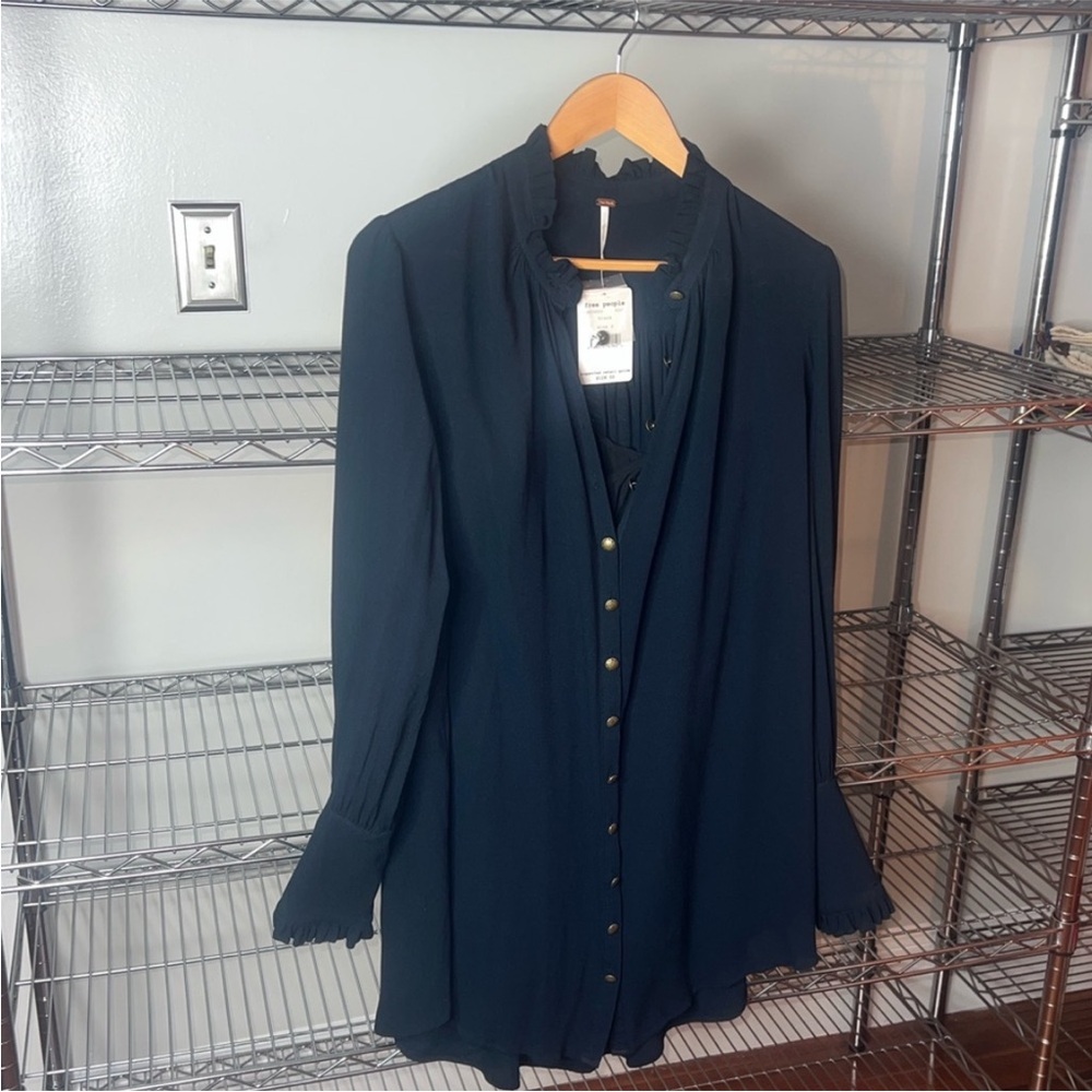 Free People Black  Pleated Blouse